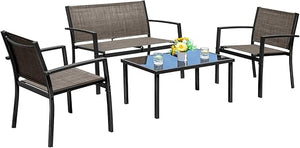 4-Piece Outdoor Patio Furniture Set with Chairs & Glass Coffee Table
