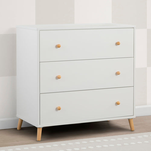 3-Drawer Dresser with Interlocking Drawers – White/Natural