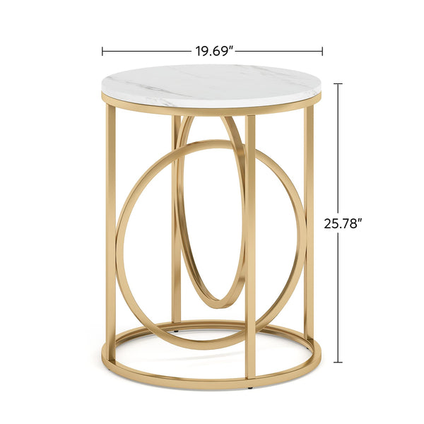 Round End Table with Gold O-Shaped Base