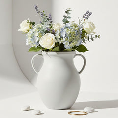 Matte White Ceramic Jug Vase with Handles