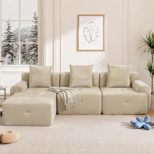 L-Shaped Modular Sectional Sofa with Removable Footstool