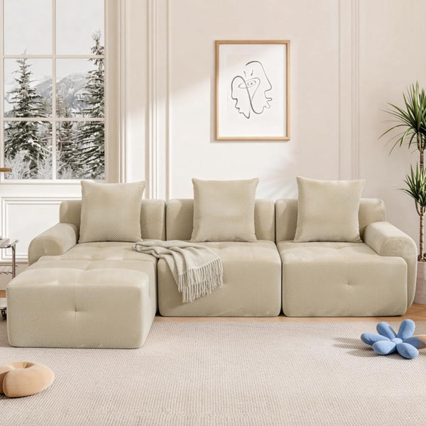 L-Shaped Modular Sectional Sofa with Removable Footstool