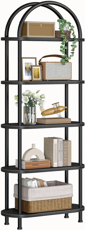 5-Tier Arched Bookshelf with Metal Frame