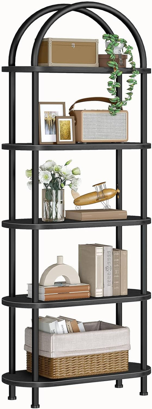 5-Tier Arched Bookshelf with Metal Frame