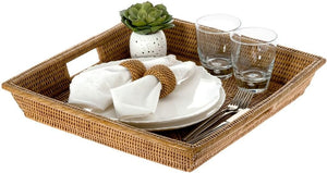 Rattan Square Serving Tray with Handles