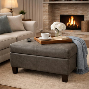 Large Square Faux Leather Storage Ottoman
