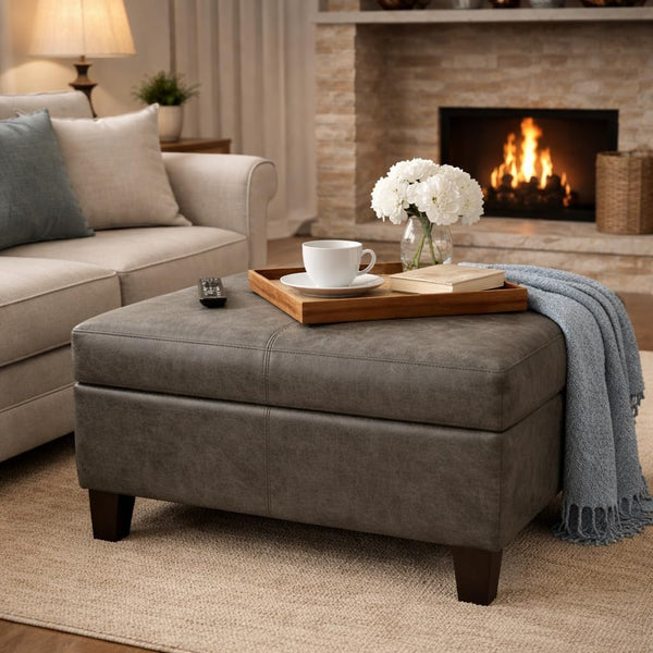 Large Square Faux Leather Storage Ottoman