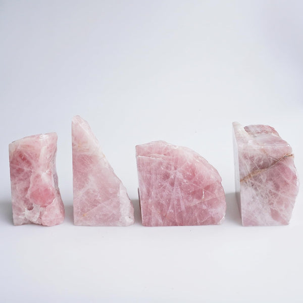 Natural Rose Quartz Bookends with Anti-Slip Rubber Feet – Raw & Polished Crystal Pair
