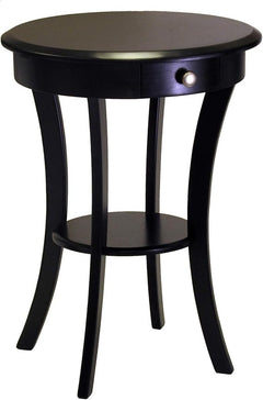 Round Wood Accent Table with Drawer and Shelf