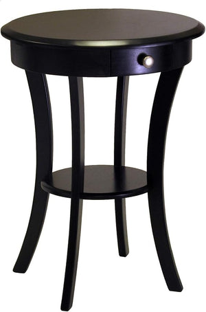 Round Wood Accent Table with Drawer and Shelf
