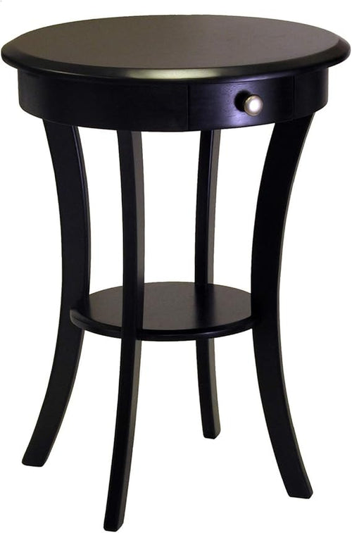 Round Wood Accent Table with Drawer and Shelf