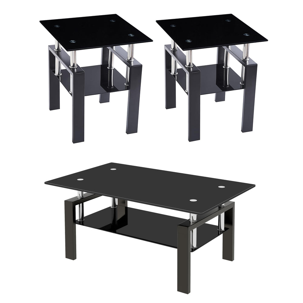 Glass Coffee Table Set of 3 with End Tables – Modern Living Room Furniture