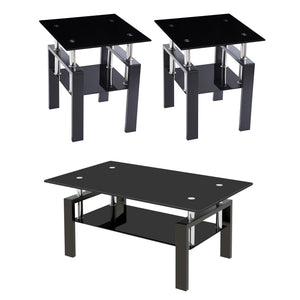 Glass Coffee Table Set of 3 with End Tables – Modern Living Room Furniture