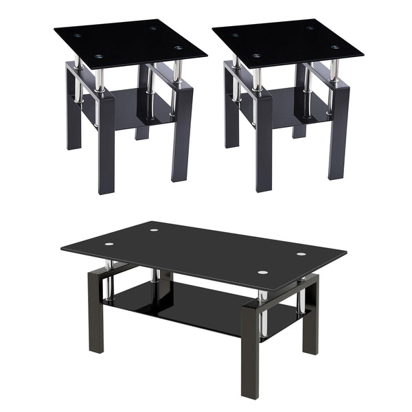 Glass Coffee Table Set of 3 with End Tables – Modern Living Room Furniture