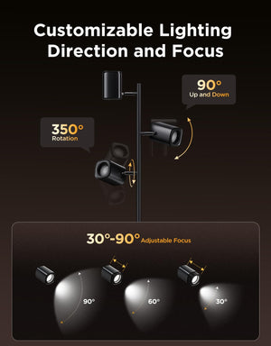 Smart LED Tree Floor Lamp with 3 Rotatable Heads