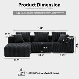 L-Shaped Modular Sectional Sofa with Ottoman – Deep Seat Cloud Couch, No Assembly, 4-Seat