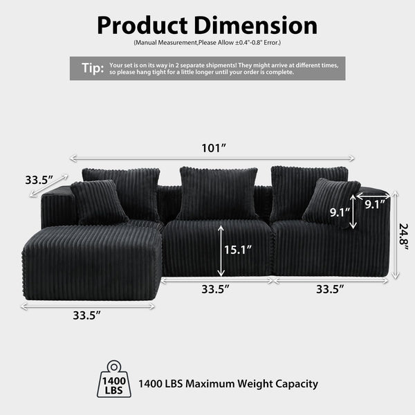 L-Shaped Modular Sectional Sofa with Ottoman – Deep Seat Cloud Couch, No Assembly, 4-Seat