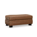 Leather Rectangular Ottoman with Decorative Turn Legs