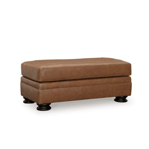 Leather Rectangular Ottoman with Decorative Turn Legs