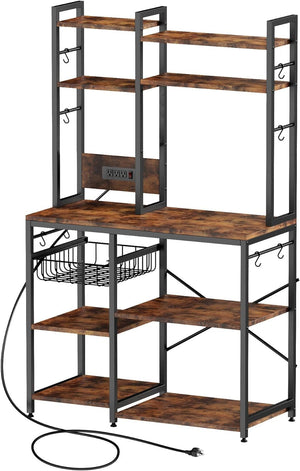 6-Tier Kitchen Baker's Rack with Power Outlet and Wire Basket