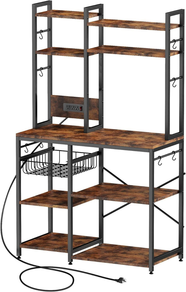 6-Tier Kitchen Baker's Rack with Power Outlet and Wire Basket