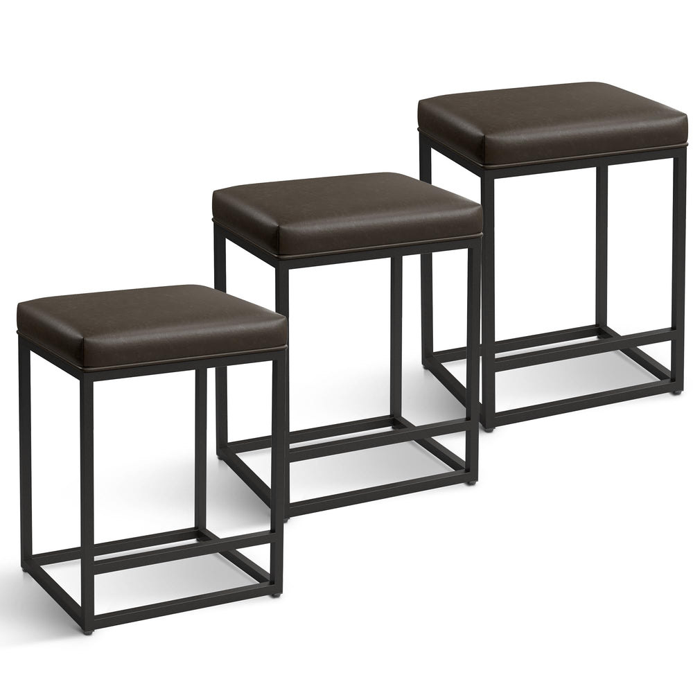 Counter Height Bar Stools with Faux Leather Cushion & Footrest