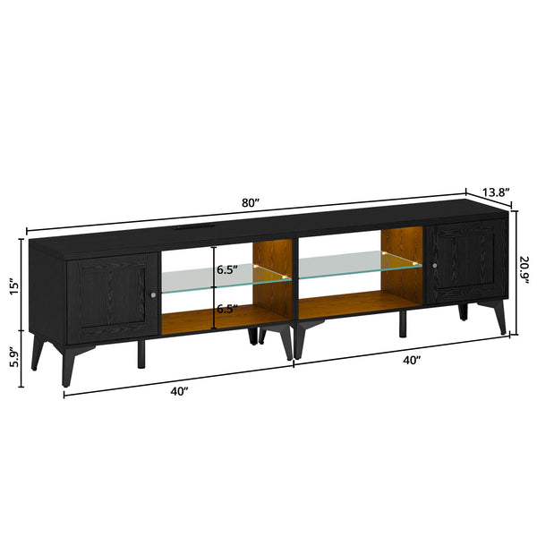 80 Inch 2-in-1 TV Stand for 85 Inch TVs with LED Lights & Charging Station
