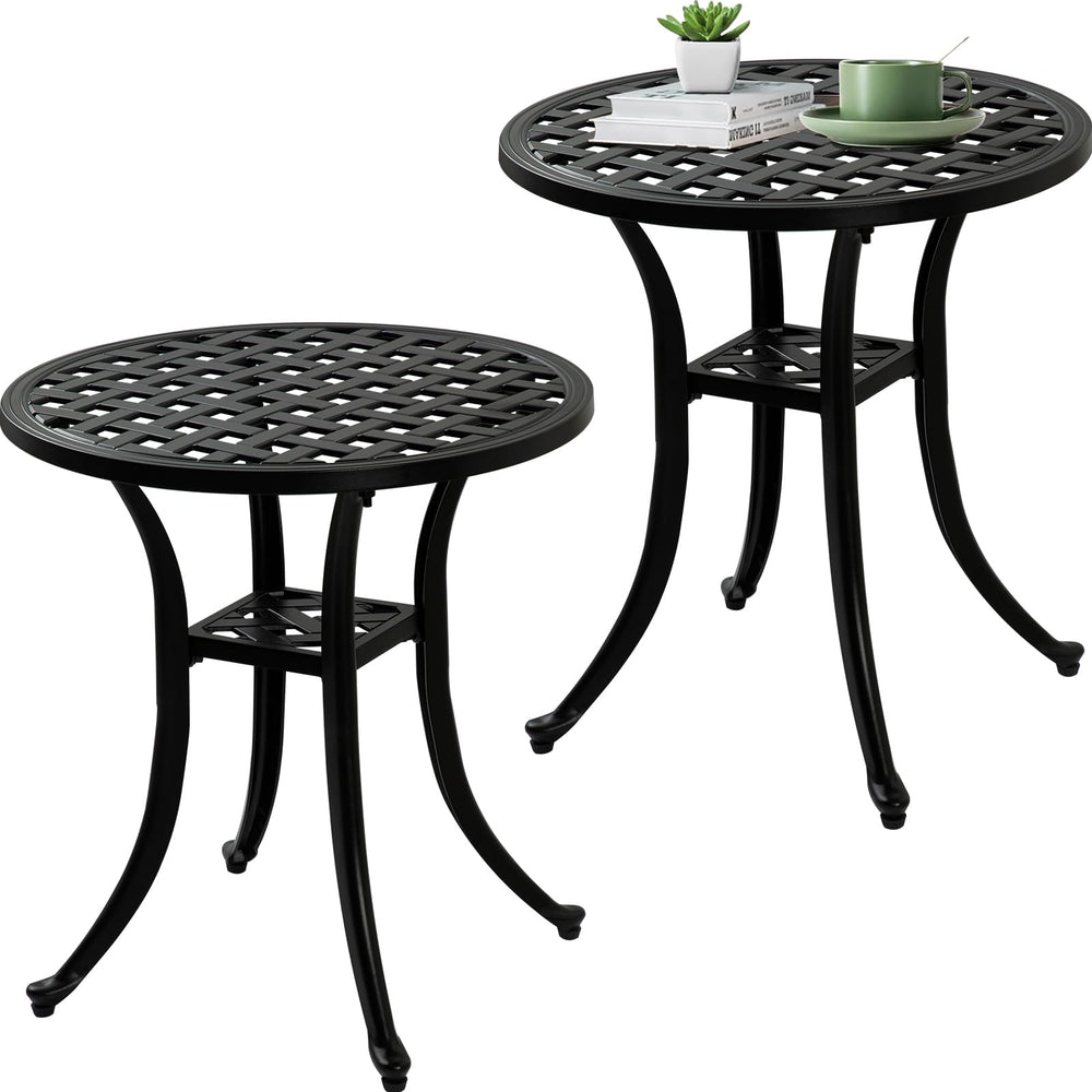 Cast Aluminum Round Outdoor Side Table Set of 2
