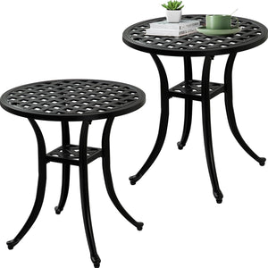Cast Aluminum Round Outdoor Side Table Set of 2