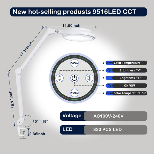 30W LED Desk Lamp with Clamp, 95+ CRI & 5 CCT Modes