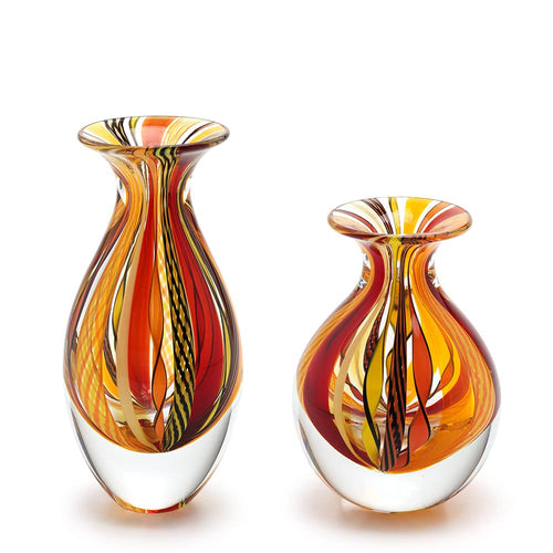 Hand Blown Glass Vases Set of 2 — Boho Murano Style Art Glass