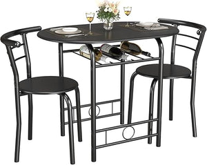 3-Piece Round Dining Table and Chair Set with Wine Rack