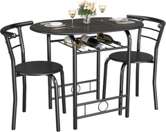 3-Piece Round Dining Table & Chair Set with Built-In Wine Rack
