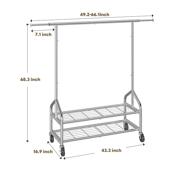 Heavy Duty Rolling Clothes Rack with Shelves