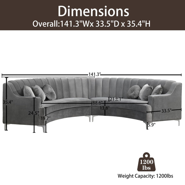 141.34" Oversized L-Shaped Curved Sectional Sofa