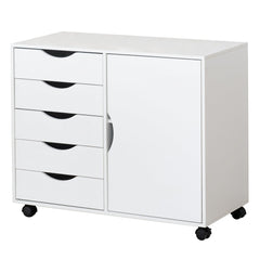 5-Drawer Mobile Storage Cabinet with Door & Wheels