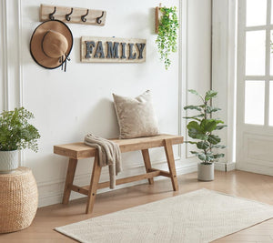 Solid Wood Farmhouse Entryway Bench – 43.3" Rustic Dining Bench with Angled Legs