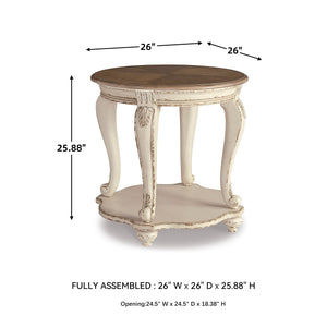 Round End Table – Cottage Style Side Table with Lower Shelf