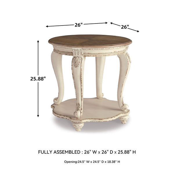 Round End Table – Cottage Style Side Table with Lower Shelf
