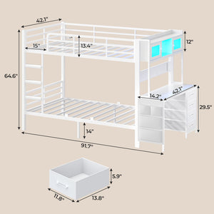 Twin Over Twin Bunk Bed with Desk & LED Light