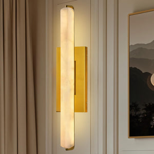Alabaster Wall Sconces Set of 2 – Brass Gold, 25 Inch