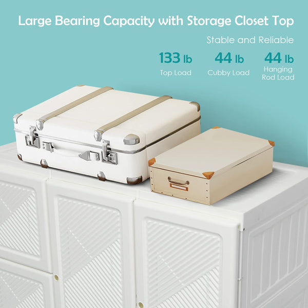 Portable Closet Wardrobe with Cubby Storage & Magnet Doors