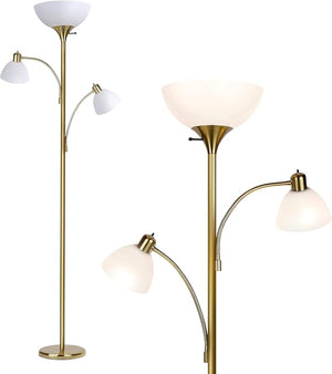 Sky Dome Double LED Torchiere Floor Lamp with Reading Arms
