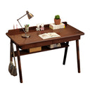 Solid Wood Writing Desk, 47" Mid-Century Modern with 2 Drawers & Storage Shelf