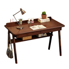 Solid Wood Writing Desk, 47" Mid-Century Modern with 2 Drawers & Storage Shelf