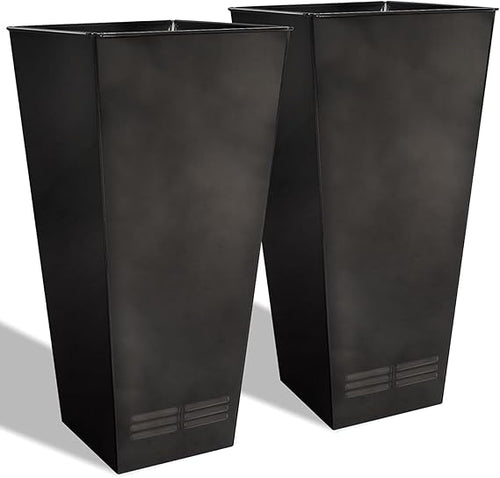 28" Tall Metal Planters Set of 2 – Tapered Steel Flower Pots with Drainage & Air Vents