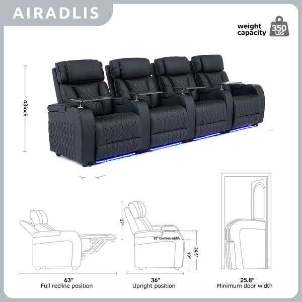 Home Theater Seating – Top Grain Leather Recliner Sofa