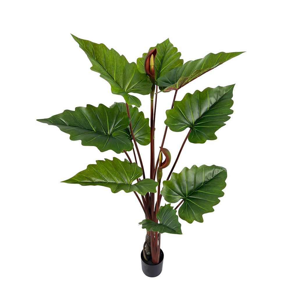 55in Tall Artificial Elephant Ear Plant – 9 Large Faux Tropical Leaves, Indoor Outdoor Decor