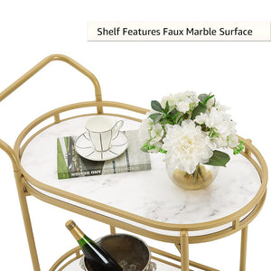 2-Tier Rolling Bar Cart with Wheels