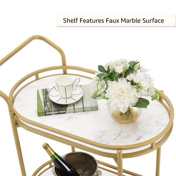 2-Tier Rolling Bar Cart with Wheels